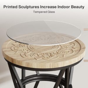 Tribesigns Side Table Set of 2, Round Carved End Table for Living Room, Bedroom, Small Side Table with Metal Frame, Accent Coffee Table, Nightstand with Acrylic Tabletop