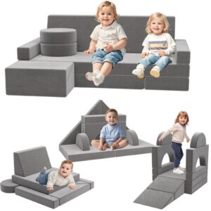 yaofala kids couch, 15 pcs certified modular toddler couch kids play couch, child sectional diy sofa couch for playroom bedroom living rooms, convertible foam and floor cushion for gift