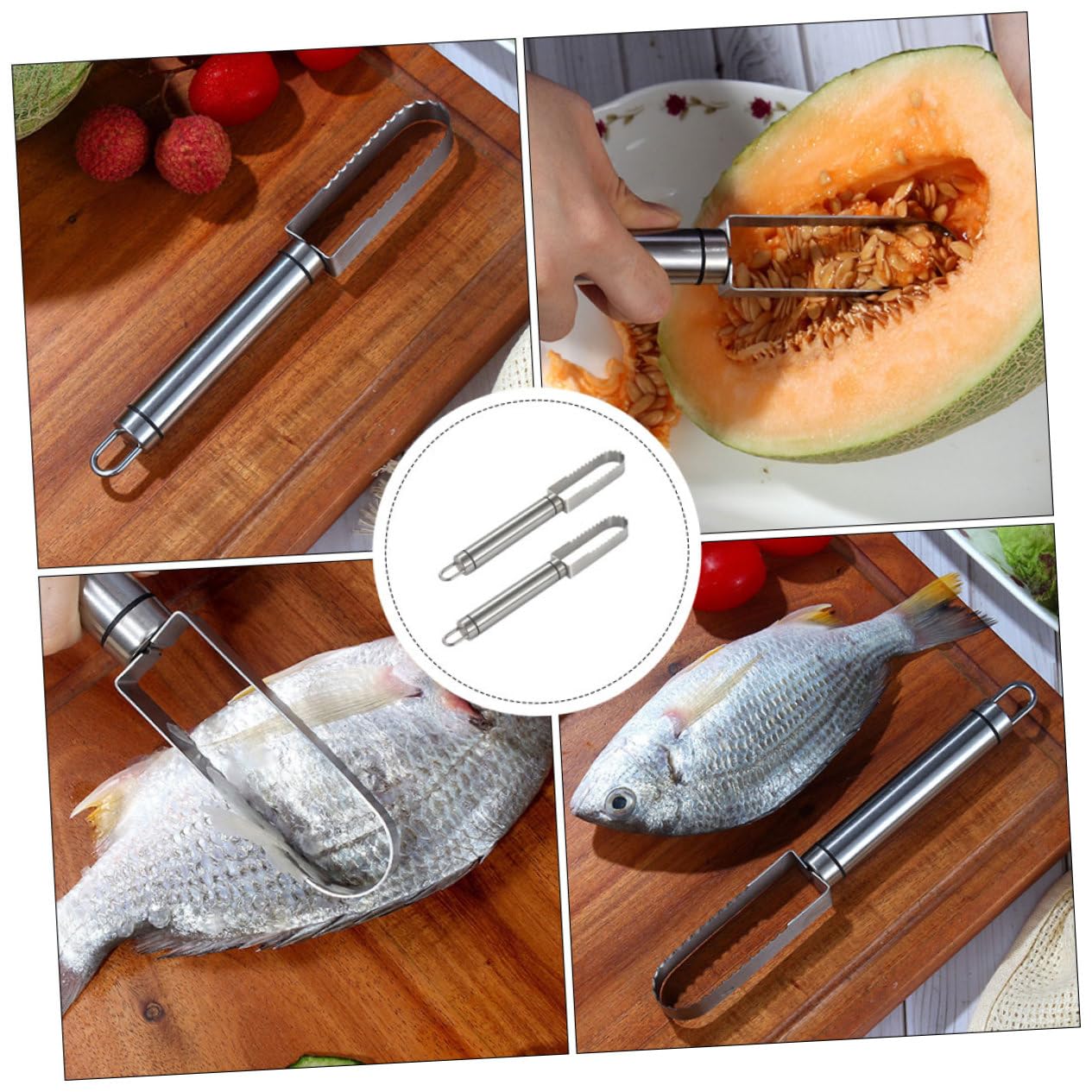 LABRIMP 2pcs Fish Scale Planer Salmon Scraper Japanese Fish Scaler Fish Skin Scaler Vegetable Peeler Fish Scale Scraping Fish Scale Scrapers Fish Shavera Stainless Steel Silver