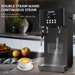 LesNau Commercial Milk Frother, Automatic Steam Boiling Water Machine 110V 2200W Electric Steam Milk Frothing Machine Espresso Coffee Milk Foam Machine Steamer with LED Display for Coffee Tea Shop