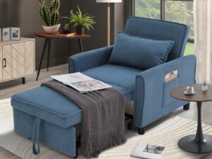 sejov convertible sofa bed, 3 in 1 couch pull-out bed, loveseat sleeper sofa bed with 3 adjustable backrest, recliner with throw pillow, small space for living room, apartment, bedroom, blue