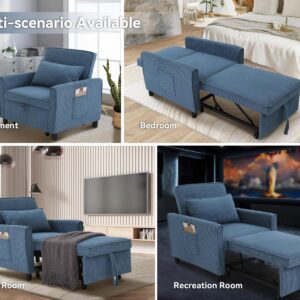 SEJOV Convertible Sofa Bed, 3 in 1 Couch Pull-Out Bed, Loveseat Sleeper Sofa Bed with 3 Adjustable Backrest, Recliner with Throw Pillow, Small Space for Living Room, Apartment, Bedroom, Blue