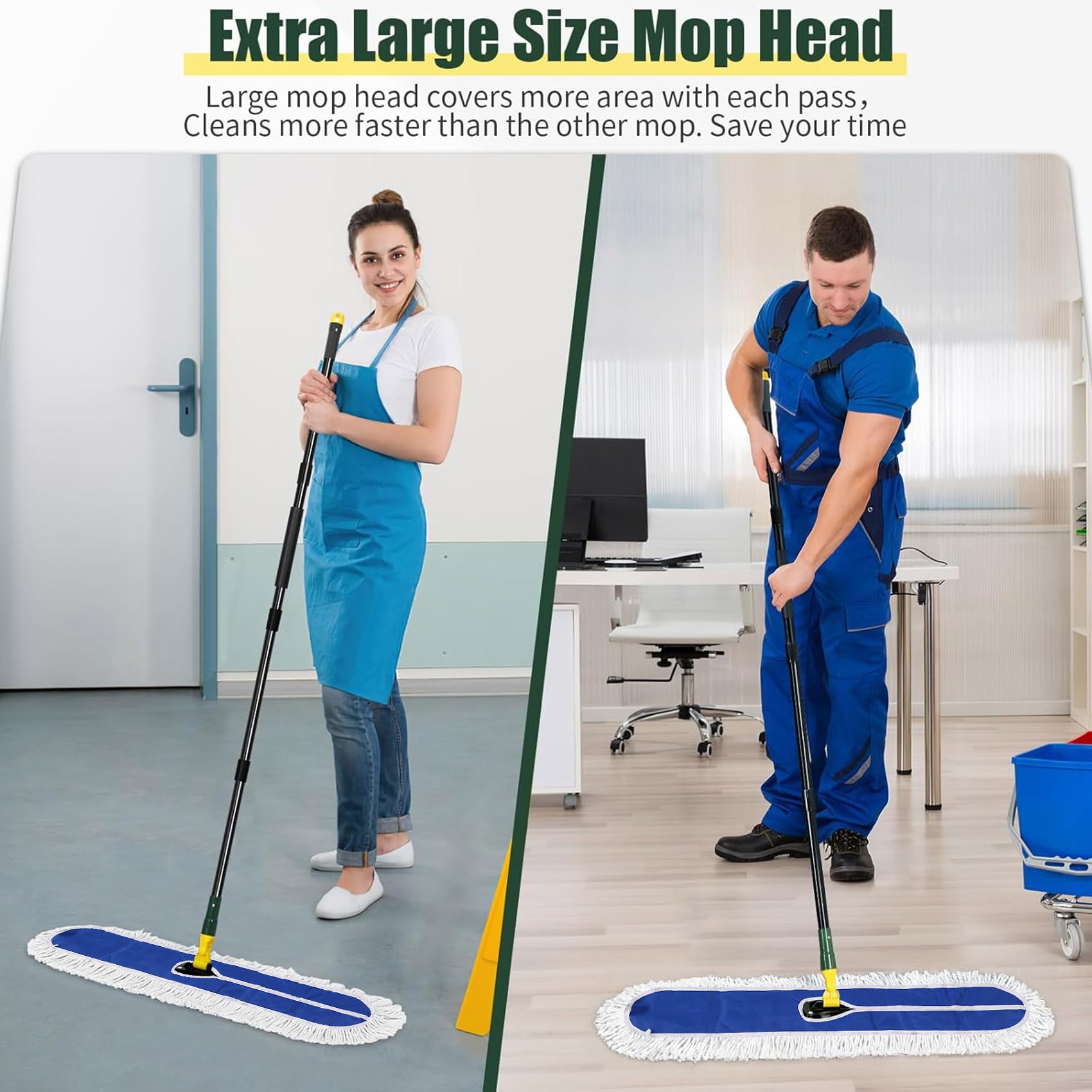 ZXHZAQ 36inch Commercial Dust Mop Pads for Floor Cleaning, Cleaning Office Garage Hardwood Warehouse Factory Mall 2PCS Blue