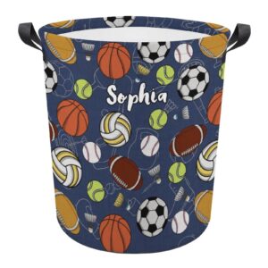 personalized sport basketball laundry baskets with handles customize baby name laundry hamper for kids boys girls adults, dirty clothes storage basket for bedroom bathroom