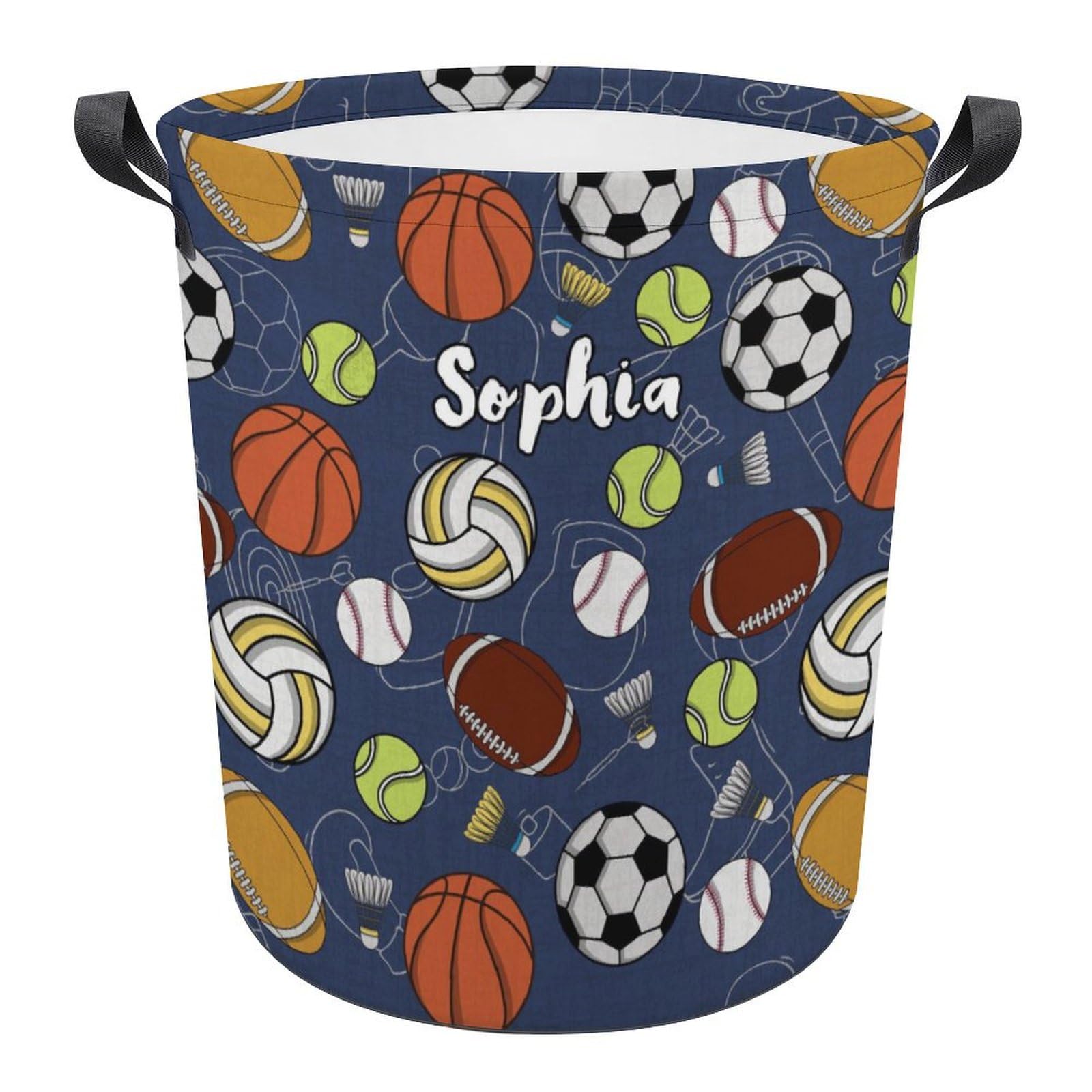 Personalized Sport Basketball Laundry Baskets With Handles Customize Baby Name Laundry Hamper For Kids Boys Girls Adults, Dirty Clothes Storage Basket For Bedroom Bathroom