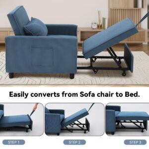 SEJOV Convertible Sofa Bed, 3 in 1 Couch Pull-Out Bed, Loveseat Sleeper Sofa Bed with 3 Adjustable Backrest, Recliner with Throw Pillow, Small Space for Living Room, Apartment, Bedroom, Blue