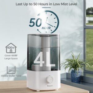 BREEZOME 4L Humidifiers for Bedroom, Ultrasonic Top Fill Cool Mist Humidifiers for Large Room, Last Up to 50 Hours, Humidifiers for Baby, Plants, Nursery