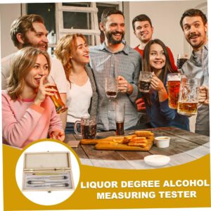 CUCUFA Alcohol Hydrometer, 3Pcs 0-100 Proof Alcohol Tester, Alcohol Meter with Thermometer & Wooden Box, Beer Making Testing Kit, Home Brew Equipment