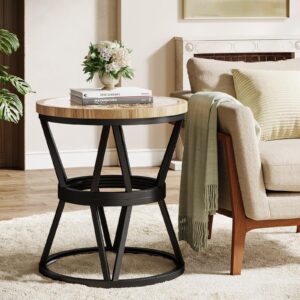 Tribesigns Side Table Set of 2, Round Carved End Table for Living Room, Bedroom, Small Side Table with Metal Frame, Accent Coffee Table, Nightstand with Acrylic Tabletop