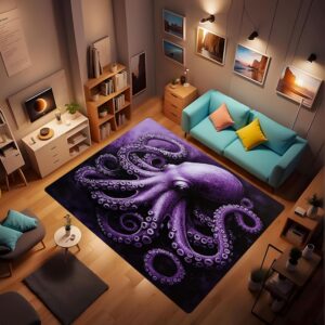 octopus area rugs - personalized custom washable soft vintage octopus rug, non-slip octopus bathroom carpet mat, vintage purple octopus print carpet, pirate ocean theme decorative carpet 40x60inch