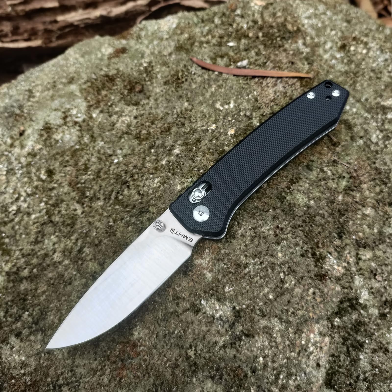 EMHTiii Pocket Knife Folding Knives: 3.14" Stainless Steel Black Blade