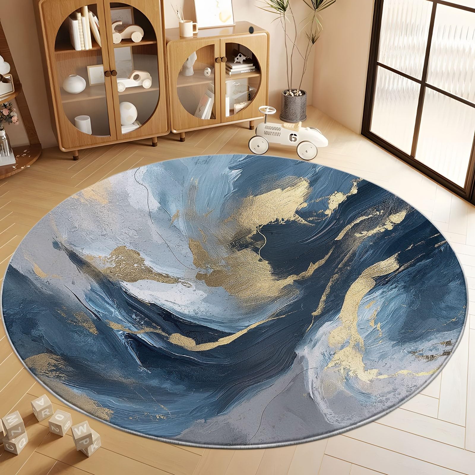 Washable Round Rugs 2' x 2' Round Area Rug, Abstract Painting Fluid Art Non Slip Circle Rugs Low-Pile Floor Carpet, Abstract Twirl Printed Doormat Soft Area Rug for Living Room Dinning Room Bedroom