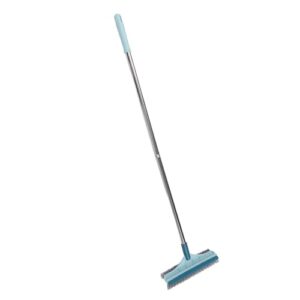 three in one floor scrub brush 180 degree rotatable head long handle cleaner plastic and stainless steel for home (light blue)