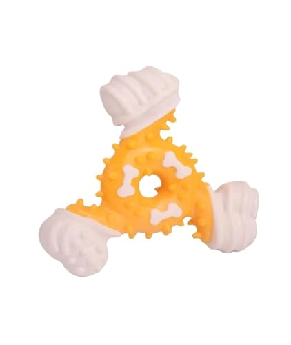 GoldensandsofNorth Pet Teething Toy Bite Glue Triangle Bone Bite Dental Stick Dog Bite Easy Interaction Relief(Yellow)