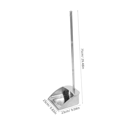 Zerodeko Stainless Steel Trash Shovel Lobby Dustpan Outdoor Dustpan Long Handle Dust Pan Handled Cleaning Dust Pan Indoor Broom and Dust Pans Litter Shovel Industrial Dust Pan Silver