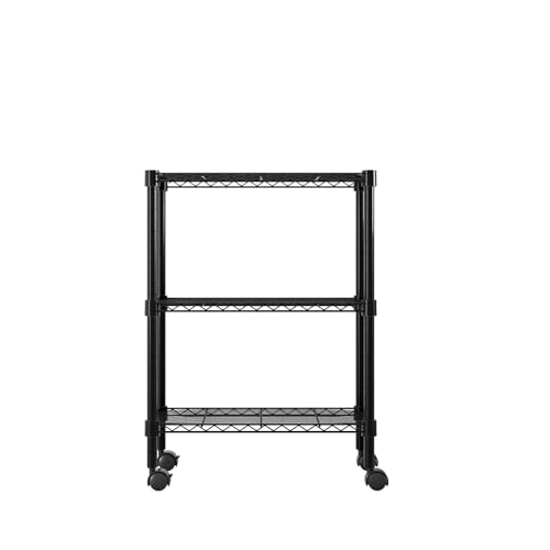 Laduzile 3-Layer Plastic Coated Iron Shelf with 1.5" Plastic Wheels 350 * 600 * 850 Black