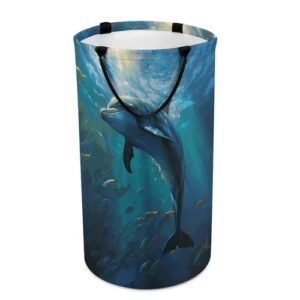 laundry basket hamper waterproof dirty clothes hamper dolphin in the deep ocean collapsible washing bin clothes bag with handles freestanding laundry hamper for bathroom bedroom dorm travel