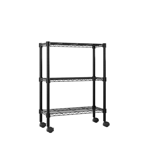 Laduzile 3-Layer Plastic Coated Iron Shelf with 1.5" Plastic Wheels 350 * 600 * 850 Black