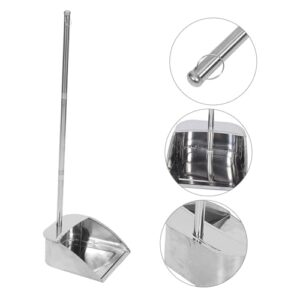 Zerodeko Stainless Steel Trash Shovel Lobby Dustpan Outdoor Dustpan Long Handle Dust Pan Handled Cleaning Dust Pan Indoor Broom and Dust Pans Litter Shovel Industrial Dust Pan Silver