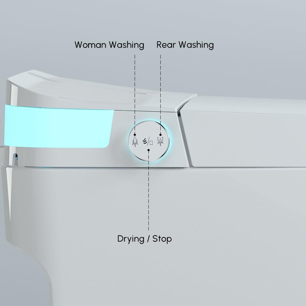 KunMai Smart Toilet with Bidet Built in, Auto Open/Close, Heated Seat, Automatic Flush Bidet Toilet, Night Light, 1.32 GPF One-Piece White Toilet for Bathroom