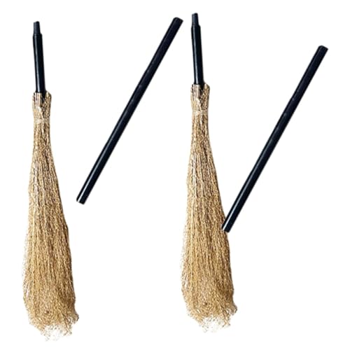 NOLITOY 2pcs Witch Broom Broomstick Witches Broom Halloween Props Halloween Broom Birthday Decoration for Girl Costumes for Halloween Fall Decor for Kitchen The Outfit Apparel Wooden Beige