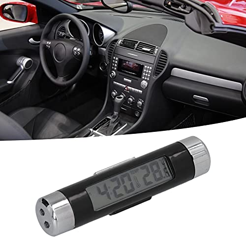 Car Thermometer, Car Watch Car Clock with LCD Screen 3.3x0.7in ABS Multifunctional Car Thermometer, Portable Car Dashboard Clock, Battery Powered Car Thermometer for Automotive Car