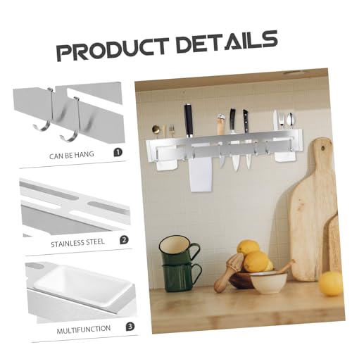 OKUMEYR Tool Storage Shelves Kitchen Wall Cutter Rack Decor Cutlery Holder Cutter Draining Holder Cutter Storage Holder Kitchen Wall Rack Cutter Organizer Silver Stainless Steel