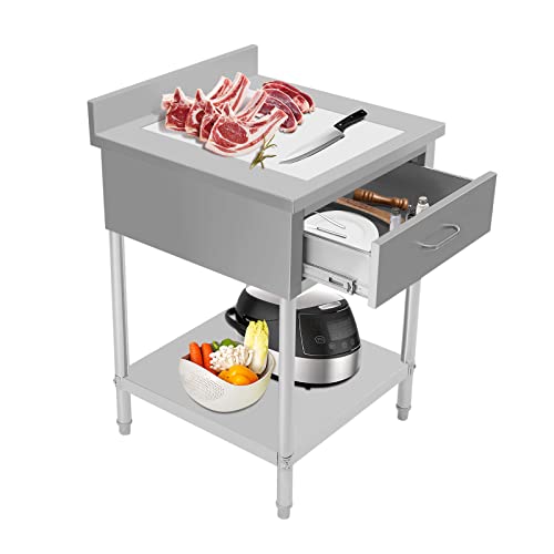 HAPPCUCOE Kitchen Work Table, Commercial Worktable Workstation 24 x 24 Inch,Stainless Steel Kitchen Restaurant Work Prep Table with 1 Drawer,Food Prep Table for Bar, Restaurant