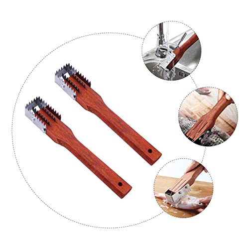 FELTECHELECTR 2pcs Fish Scale Brush Fish Descaling Tool Dipper Cordless Tools Fish Scale Peeler Seafood Scale Scraper Fishing Gadgets Kitchen Fish Scaler Remover Fish Skinscale Remover Pot Wood