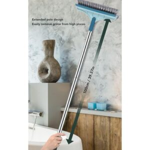 Three in One Floor Scrub Brush 180 Degree Rotatable Head Long Handle Cleaner Plastic and Stainless Steel for Home (Light Blue)