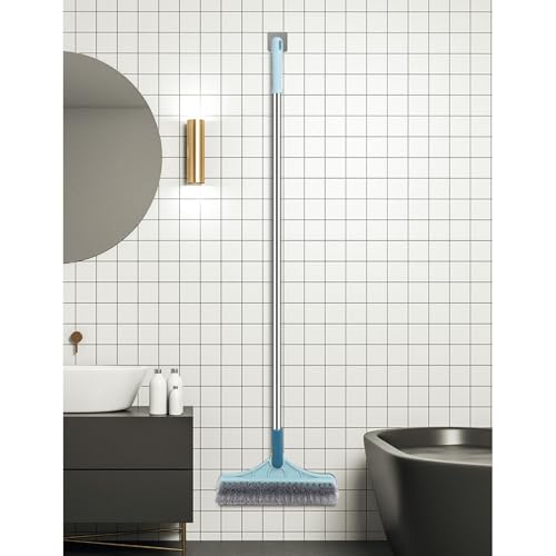 Three in One Floor Scrub Brush 180 Degree Rotatable Head Long Handle Cleaner Plastic and Stainless Steel for Home (Light Blue)