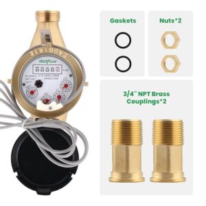 Watflow DN20 3/4" NPT Couplings Gallon Water Meter with Pulse Output, Cold Water Meter for Garden or Home,Single-Jet and Multi-Jet.