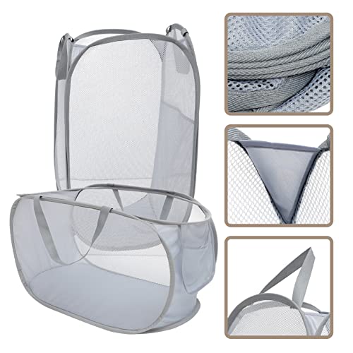 VOSAREA 2pcs Portable Laundry Basket Storage Bins for Clothes Kid Toys Large Mesh Laundry Hamper Toys Storage Basket Net Laundry Bag Folding Laundry Basket Steel Wire Light Grey