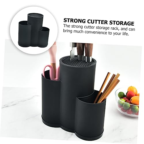 Unomor Knife Storage Kitchen Utensil Organizer Cutter Holder Countertop Block Silverware Drying Rack Chopstick Organizer Multi-function Cutter Storage Holder Makeup Brush Holders Pp Black