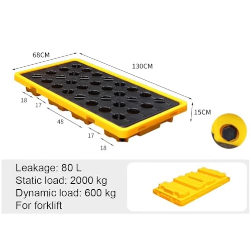 Rygcrud 1PCS Drum Spill Platform with Drain, Industrial Modular Sump Containment Tray, Drum Spill Containment Pallet for Garage Basement(80 L/130X68X15 CM)