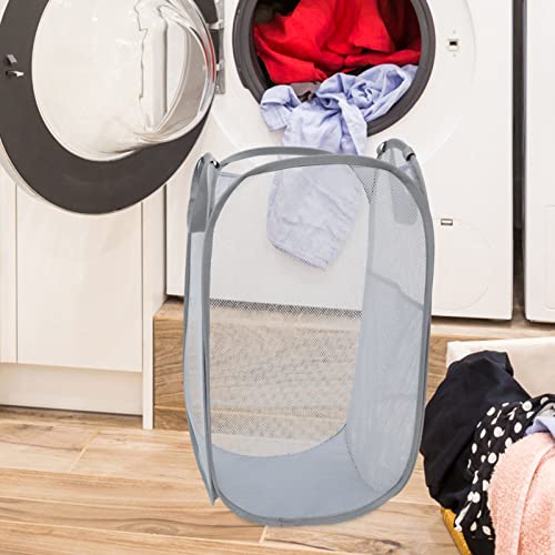 VOSAREA 2pcs Portable Laundry Basket Storage Bins for Clothes Kid Toys Large Mesh Laundry Hamper Toys Storage Basket Net Laundry Bag Folding Laundry Basket Steel Wire Light Grey