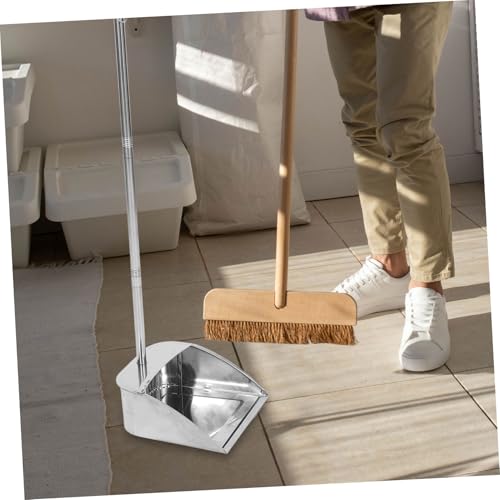 Zerodeko Stainless Steel Trash Shovel Lobby Dustpan Outdoor Dustpan Long Handle Dust Pan Handled Cleaning Dust Pan Indoor Broom and Dust Pans Litter Shovel Industrial Dust Pan Silver