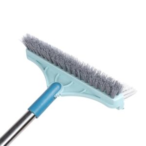 Three in One Floor Scrub Brush 180 Degree Rotatable Head Long Handle Cleaner Plastic and Stainless Steel for Home (Light Blue)