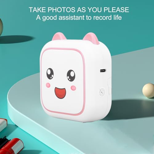 evhooe Mini Printer Inkless Easy to Carry 800mAh Rechargeable Battery Low Noise Mobile Thermal Printer (Pink)