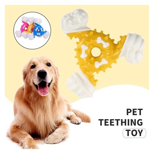 GoldensandsofNorth Pet Teething Toy Bite Glue Triangle Bone Bite Dental Stick Dog Bite Easy Interaction Relief(Yellow)