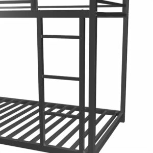 QSOSTNS Twin Over Twin Metal Bunk Bed for Juniors, Industrial Twin Bunk Beds Frame with Ladder & Full-Length Guardrail, Space-Saving, Easy Climbing & Assemble (Black)