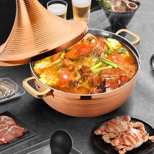 304 stainless steel Moroccan Tajine pot, non-stick Tajine pot stainless steel tower stew dry pot non-stick slow cooker seafood high cover pot induction cooker Moroccan Tajine pot C (