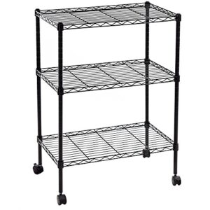 Laduzile 3-Layer Plastic Coated Iron Shelf with 1.5" Plastic Wheels 350 * 600 * 850 Black