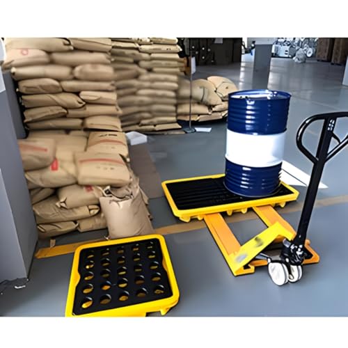 Rygcrud 1Pcs Spill Platform, Industrial Drum Spill Containment Pallet with Drain, Modular Polyethylene Sump Containment Tray Leak-Proof for Garage Basement(43 L/66X66X15 CM)