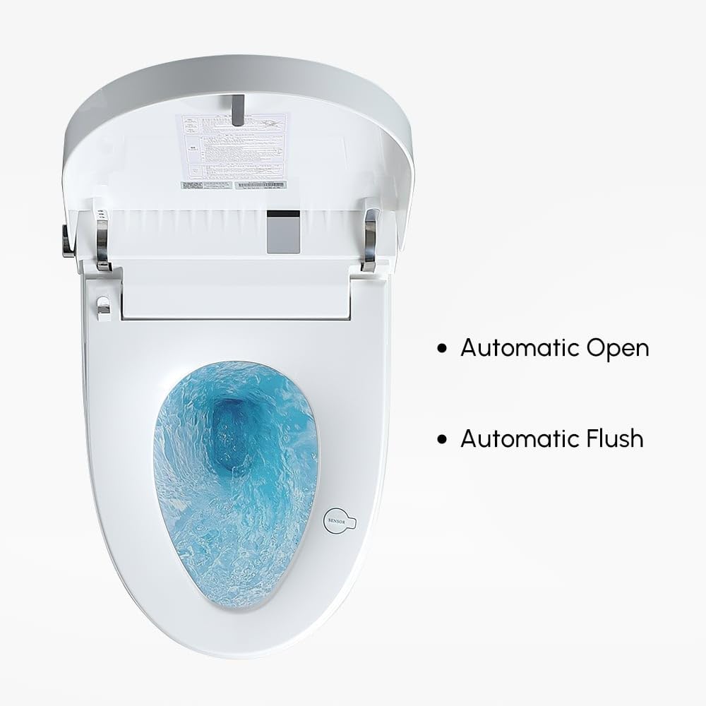 KunMai Smart Toilet with Bidet Built in, Auto Open/Close, Heated Seat, Automatic Flush Bidet Toilet, Night Light, 1.32 GPF One-Piece White Toilet for Bathroom