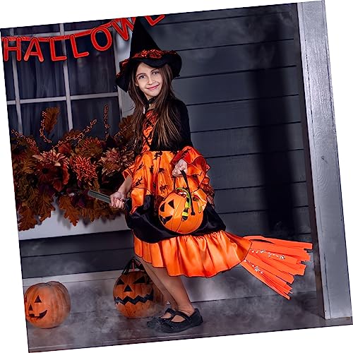 TOBBOMEY 3pcs Witch Broom Halloween Prop Broom Stick Halloween Straw Broom Halloween Cosplay Accessories Witch Costumes Accessory Halloween Costume Broom Props Kid Broom Orange Plastic