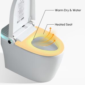 KunMai Smart Toilet with Bidet Built in, Auto Open/Close, Heated Seat, Automatic Flush Bidet Toilet, Night Light, 1.32 GPF One-Piece White Toilet for Bathroom