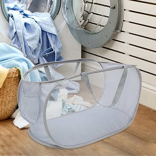 VOSAREA 2pcs Portable Laundry Basket Storage Bins for Clothes Kid Toys Large Mesh Laundry Hamper Toys Storage Basket Net Laundry Bag Folding Laundry Basket Steel Wire Light Grey