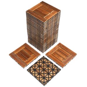 natural oak wood interlocking deck tiles 27pcs outdoor spliced ​​solid wood flooring,waterproof flooring tiles for patio porch poolside balcony backyard (model 1)