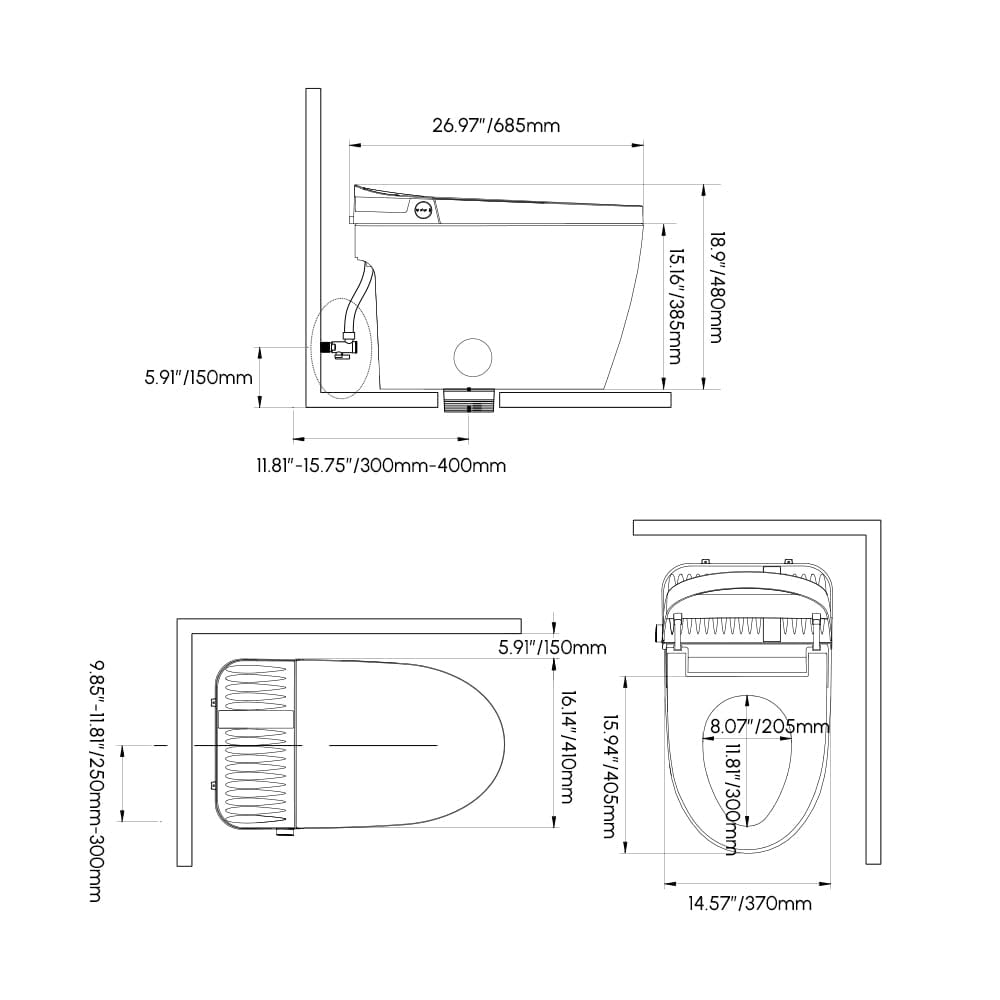 KunMai Smart Toilet with Bidet Built in, Auto Open/Close, Heated Seat, Automatic Flush Bidet Toilet, Night Light, 1.32 GPF One-Piece White Toilet for Bathroom